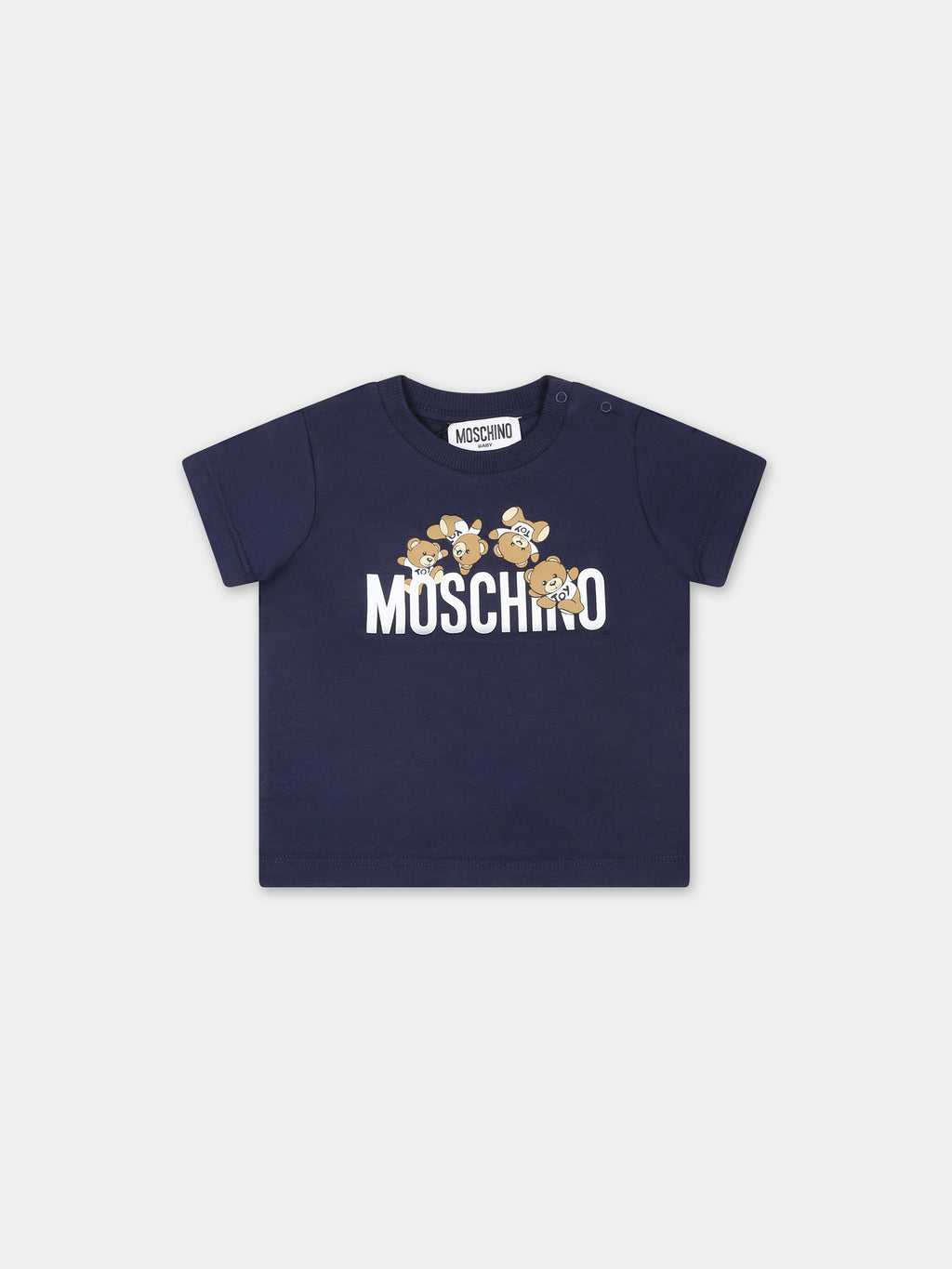 Blue t-shirt for baby boy with Teddy bear and logo